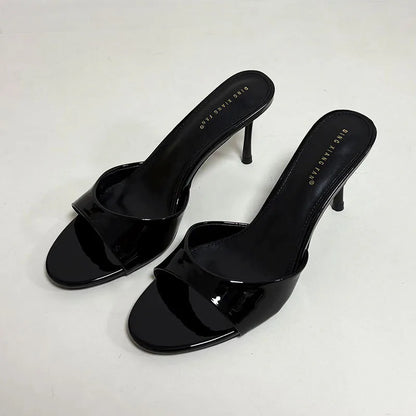Sandalias de tacón para mujer, zapatillas de verano y primavera, con punta redonda y tacón fino