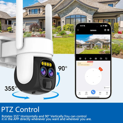 Cámara IP de vigilancia CCTV con zoom PTZ 10X, 10MP, 5K, WiFi, doble lente, audio, seguimiento automático por IA, zoom óptico 10X, 10MP, WiFi y alimentación solar.