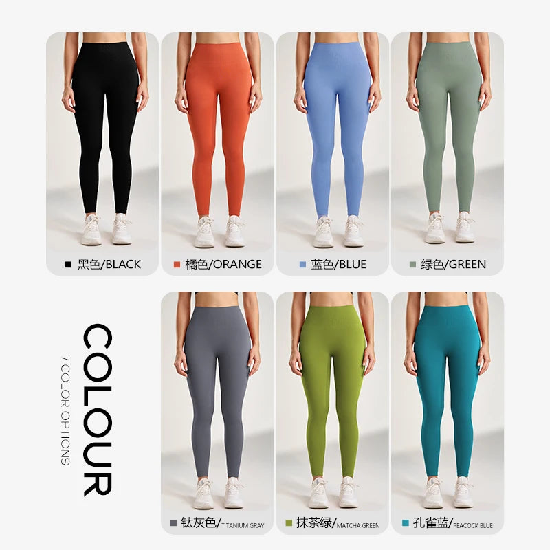 Leggings deportivas para mujer, color sólido, para gimnasio, correr, yoga, pantalones largos, cintura alta, efecto vientre plano, elásticas, pantalones de chándal, siete colores.