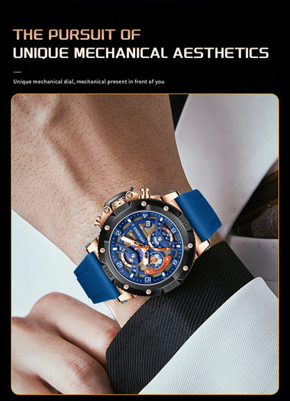 Reloj deportivo LIGE para hombre, de primera marca, de silicona, de lujo, con cronógrafo, esfera pequeña, función de cuarzo, resistente al agua, luminoso.