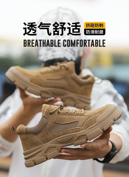 Calzado de seguridad laboral para hombre: transpirable, apto para todas las estaciones, resistente a impactos y perforaciones, y con protección contra el desgaste.