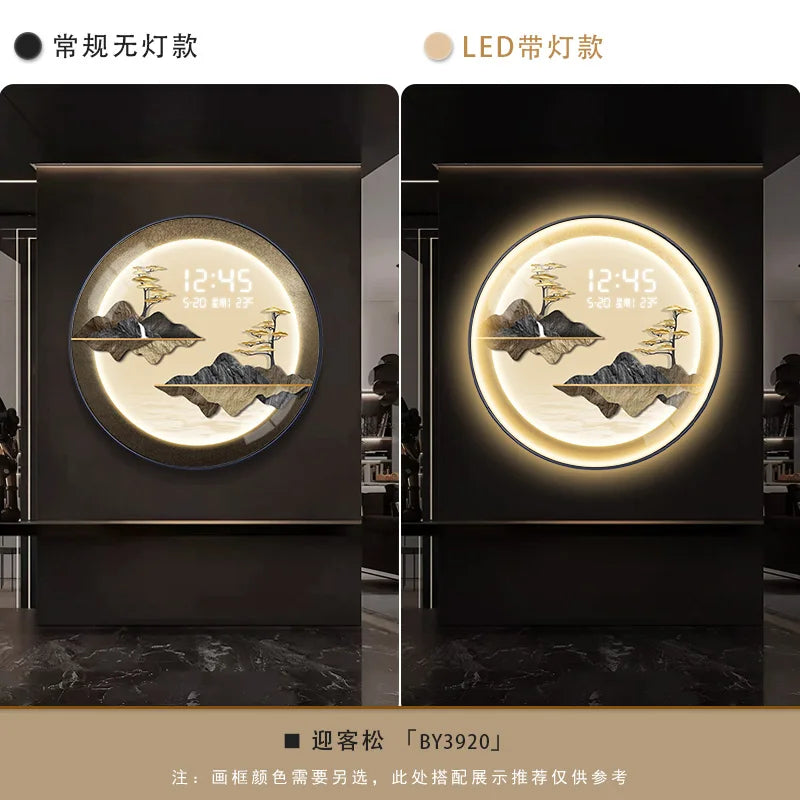 Pintura decorativa de entrada, pantalla electrónica, reloj, reloj colgado en la pared de la sala y el comedor.
