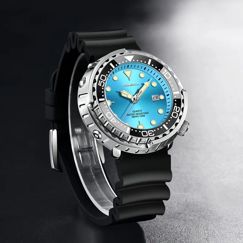 Relojes de pulsera de cuarzo para hombre FOXBOX Fashion, marca superior, lujo, silicona, militar, impermeable, casual, deportivo, con cronógrafo y fecha.