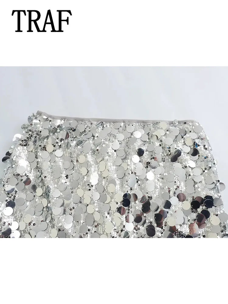Minifalda sexy con lentejuelas, ropa sexy para mujer, estilo Y2k, metalizado plateado, ropa de calle, falda femenina, faldas de moda, falda