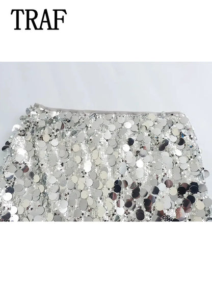Minifalda sexy con lentejuelas, ropa sexy para mujer, estilo Y2k, metalizado plateado, ropa de calle, falda femenina, faldas de moda, falda