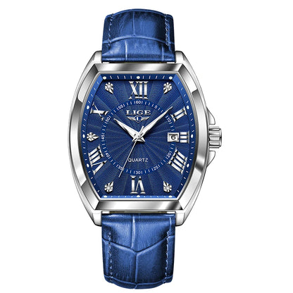 LIGE - Nuevos relojes militares para hombre, marca original de lujo, de cuero, de cuarzo, cronógrafo cuadrado resistente al agua