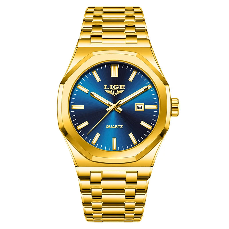Reloj para hombre LIGE, resistente al agua, de acero inoxidable, luminoso, de negocios, de cuarzo, de moda, con calendario
