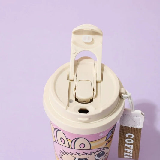 Nueva taza portátil de acero inoxidable con aislamiento, doble vaso con pajita y diseño de campanilla, regalo de gran valor estético, artículos para el hogar.