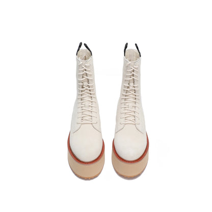 Botas de mujer de nuevo estilo con suela gruesa y cremallera trasera con cordones ajustables