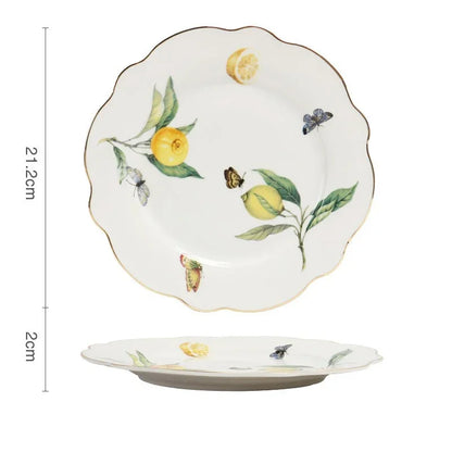 Plato de cerámica de estilo europeo para cena, elegante plato de carne con diseño de limón, juego de taza de café, plato de postre de cocina occidental