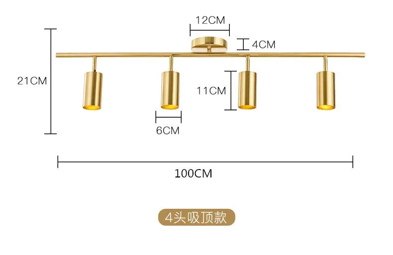 Iluminación para sala de estar, moderna y sencilla, foco LED dorado, foco de riel de latón, luz de techo para pared de fondo de habitación de guardarropa