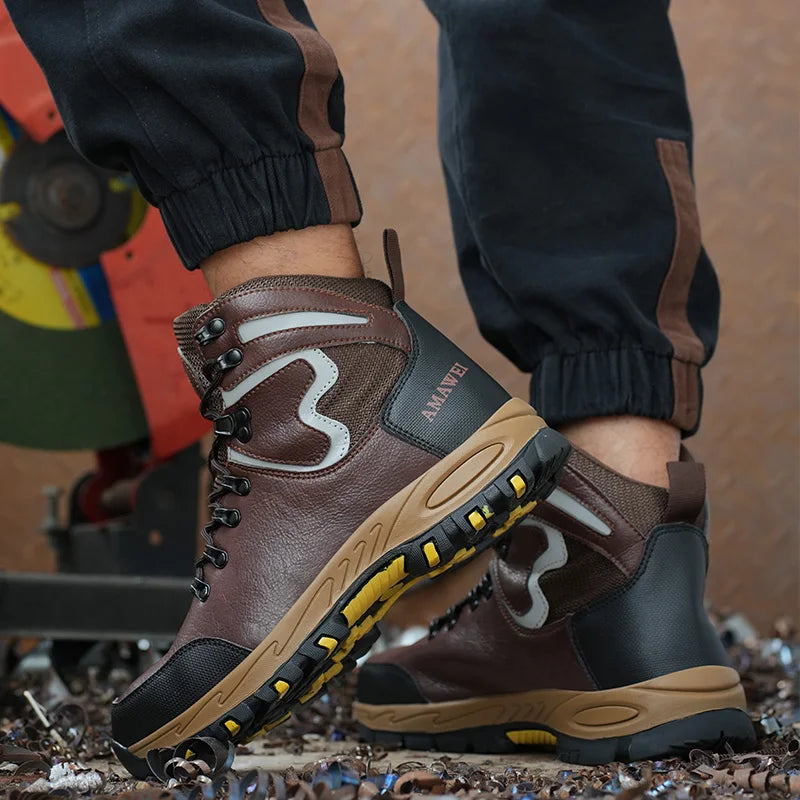 Zapatos de seguridad de caña alta para hombre, zapatos de trabajo con puntera de acero, botas de seguridad para hombre y mujer, botas de trabajo antideslizantes, impermeables e indestructibles.