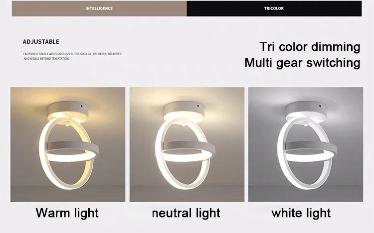 Lámpara de techo LED moderna de 2 anillos con diseño creativo. Ideal para interiores: pasillo, balcón, oficina.