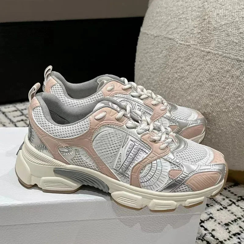 D Home Malla Deportes Pareja Papá Zapatos Heatba Zapatos para correr Bloque de color Suela gruesa Zapatos de mujer Zapatos de hombre con cordones