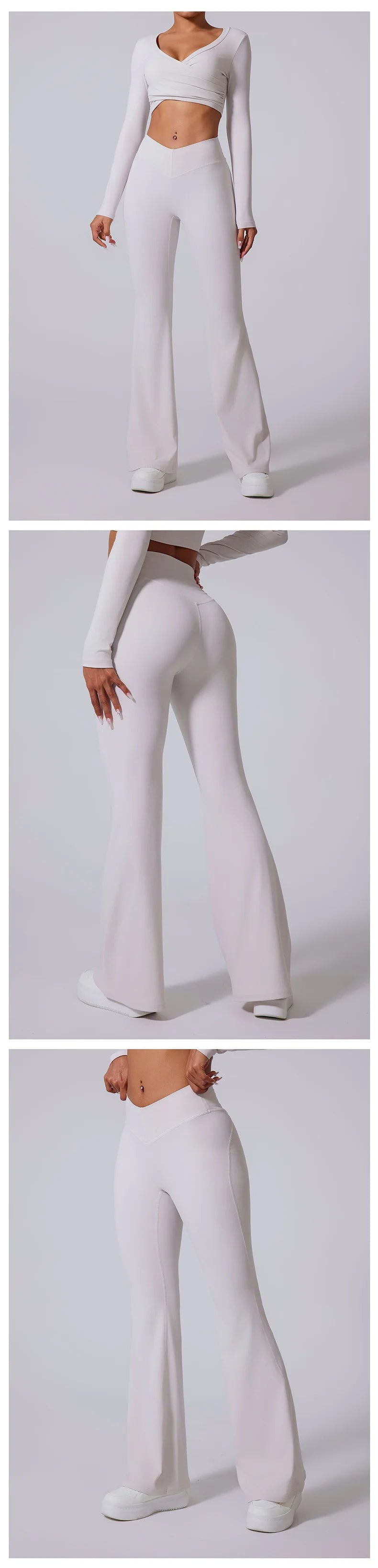 Conjunto de yoga para mujer: pantalones acampanados, ropa deportiva para gimnasio, top push-up de manga larga, estilo deportivo y sexy.