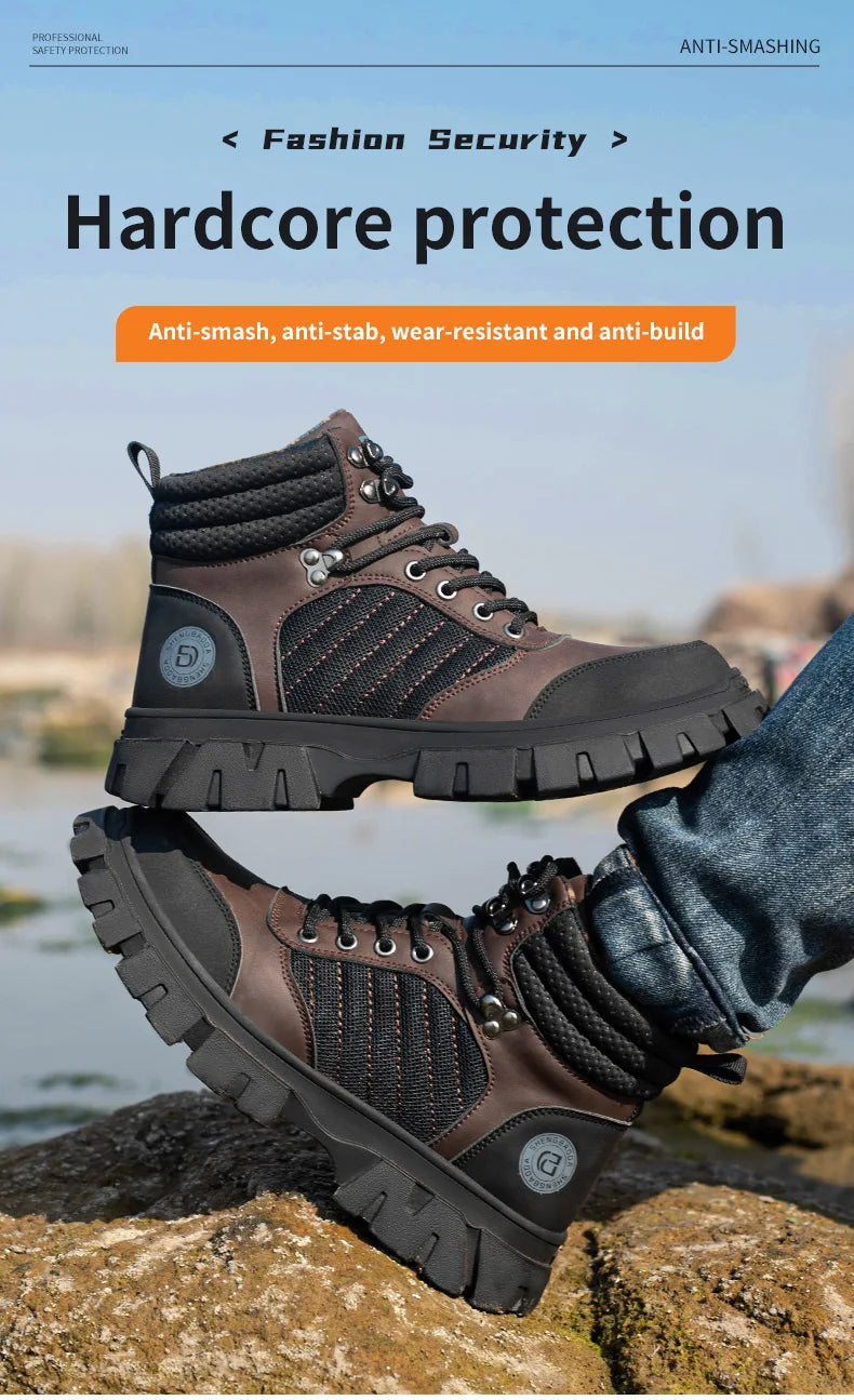 Zapatos de seguridad con puntera de acero para hombre, botas de trabajo indestructibles, zapatos de seguridad ligeros, zapatillas protectoras para caminar, antiaplastamiento y antipinchazos.