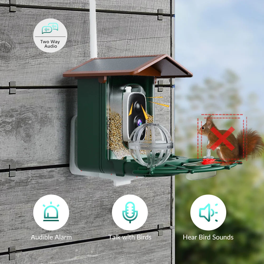 Cámara para comedero de pájaros 4MP 2K HD, captura de vídeo de aves, WiFi, alimentación solar, visión nocturna, observación de aves, alertas instantáneas