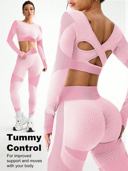2 piezas, superventas, nuevo, deportivo, ajustado, para correr, transpirable, sin costuras, traje de yoga para mujer, traje de fitness al aire libre para mujer.