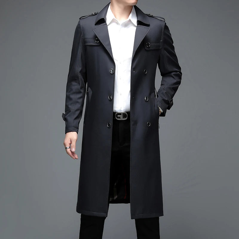 Spring Autumn Streetwear Fashion Trench Coat Men's Designer Overlong British Coats Man's Clothing With Epaulets Men's Jackets