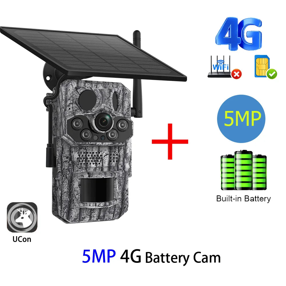 Cámara INQMEGA4G 2K 5MP con sensor de movimiento PIR, temporizador de disparo, visión nocturna, IP66, ideal para caza, senderismo, fauna silvestre, con batería y carga solar.