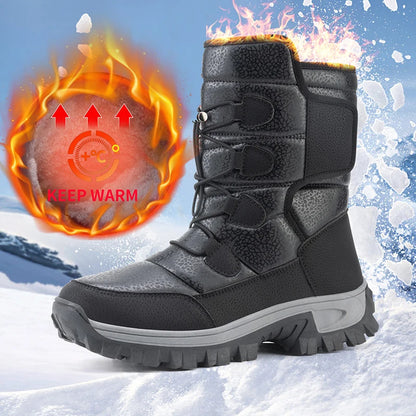 Nuevas botas de nieve cálidas de felpa para hombre, botas altas de invierno para hombre, botas de moto impermeables de invierno, botas de senderismo antideslizantes para exteriores para hombre.