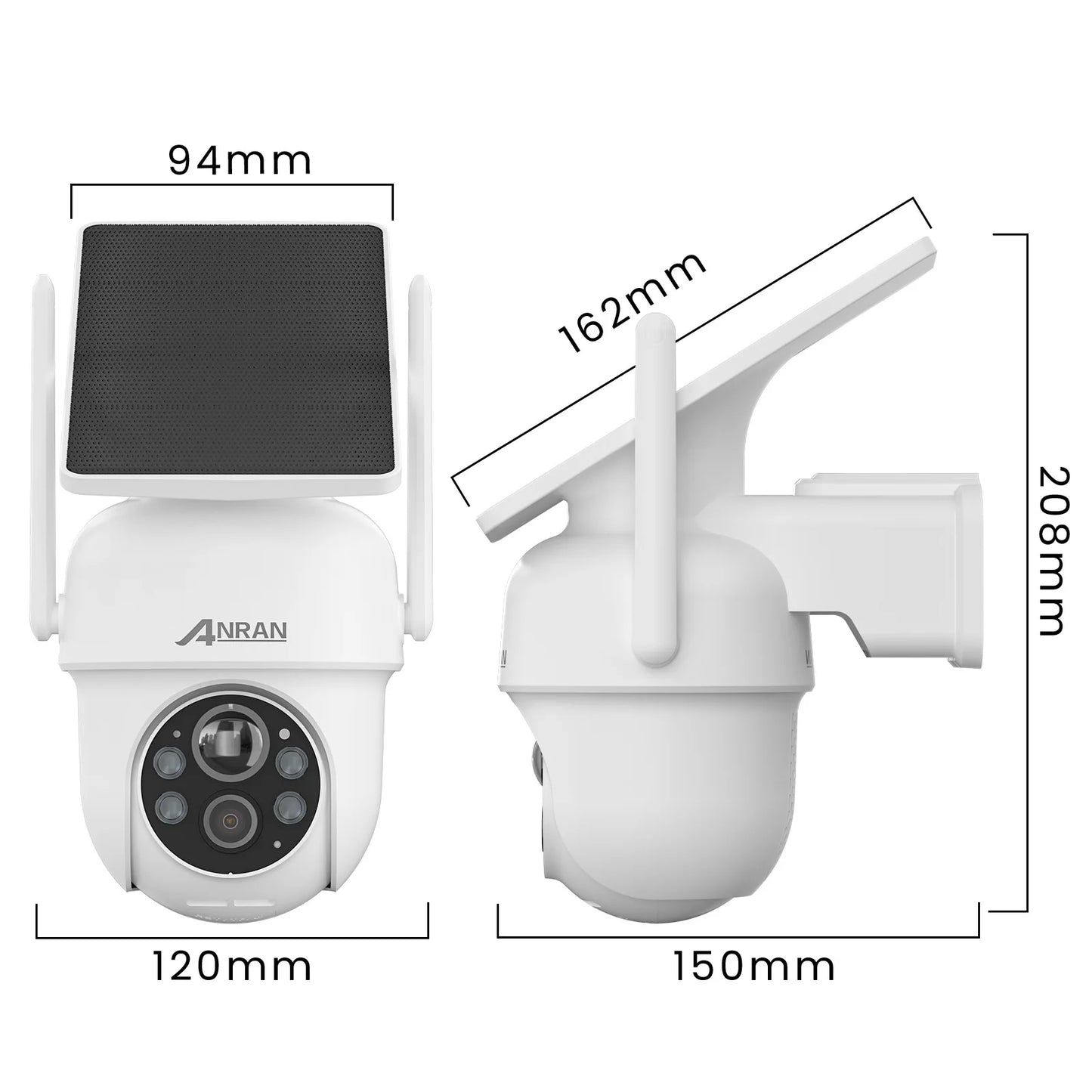 Cámara solar ANRAN 2K 3/5MP 2.4G Wifi, vigilancia y seguridad para el hogar, con batería, detección PIR y audio bidireccional.