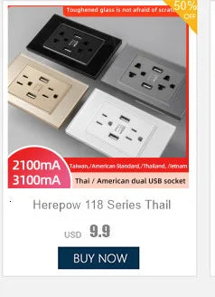 Adaptador de enchufe para electrodomésticos inteligentes Herepow Thailand, enchufe de pared USB doble estándar americano tipo C de 3,1 A con carga rápida.