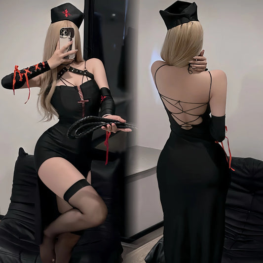 Anime Sword Art Online Dark Nurse Cosplay Dress Uniform Costumes Women Sexy Lingerie Outfits Role Play Halloween Suit