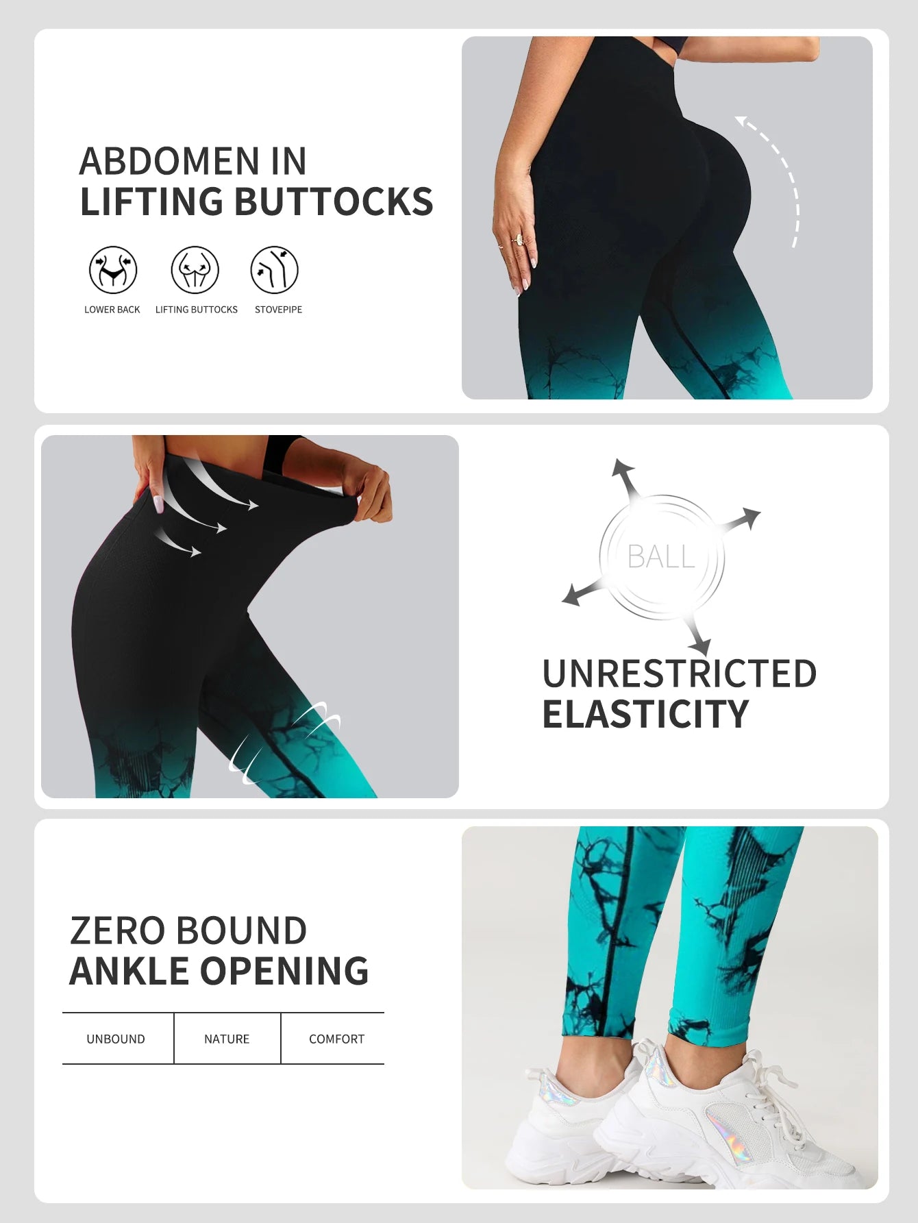 Pantalones de yoga con efecto tie-dye degradado, sin costuras, para mujer, para correr y hacer deporte, cintura alta y levantamiento de cadera, ropa de fitness elástica ajustada.