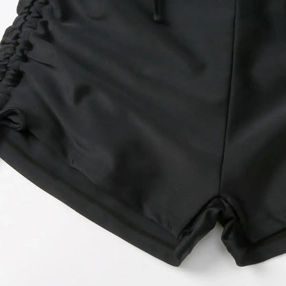 2Pcs/Set Swimsuit for Women Bikini Set V-Neck Short Sleeve Tops High Waist Drawstring Swimming Trunks Quick Drying Swimsuit