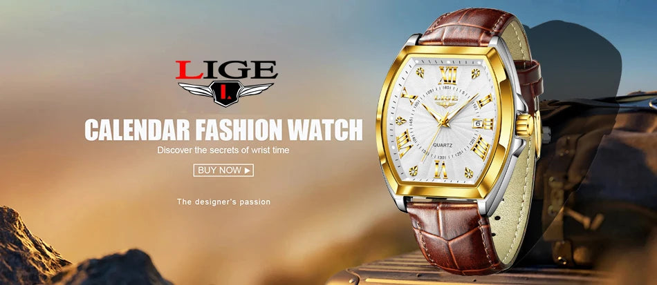 LIGE - Nuevos relojes militares para hombre, marca original de lujo, de cuero, de cuarzo, cronógrafo cuadrado resistente al agua