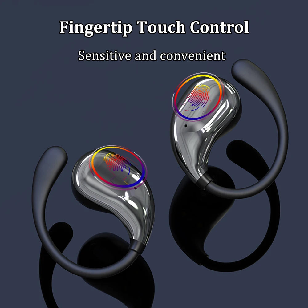 Auriculares inalámbricos Bluetooth 5.4 con gancho para la oreja, TWS, estéreo de alta fidelidad, resistentes al agua, con pantalla LED y modo de espera prolongado.