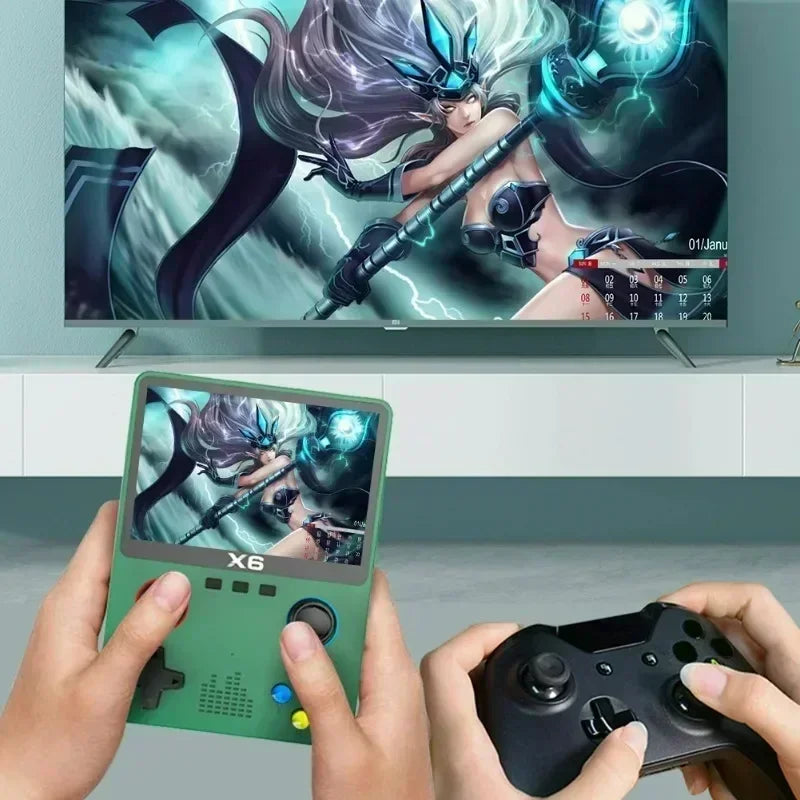 Consola de juegos retro portátil X6: pantalla IPS de 3,5/4", más de 10 000 juegos clásicos, ligera y portátil, ideal como regalo para gamers.