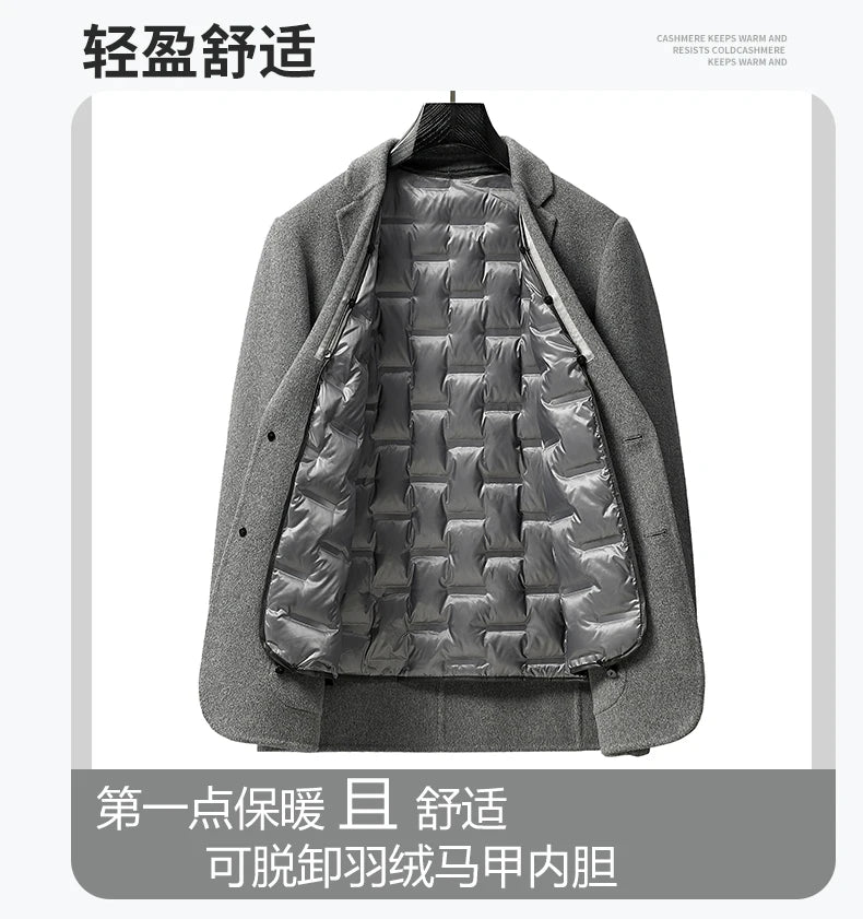 Slim Fit Detachable Down Liner Men's Woolen Coat High Quality 2025 Autumn Winter Casual Solid Color Short Style Warm Wool Jacket