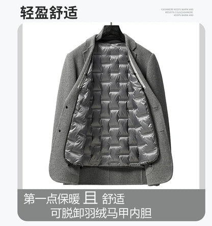 Slim Fit Detachable Down Liner Men's Woolen Coat High Quality 2025 Autumn Winter Casual Solid Color Short Style Warm Wool Jacket