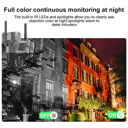 Cámara solar WiFi 4K de 8MP para exteriores, cámara de vigilancia CCTV inalámbrica con panel solar, doble lente, cámara IP PTZ y protección de seguridad.