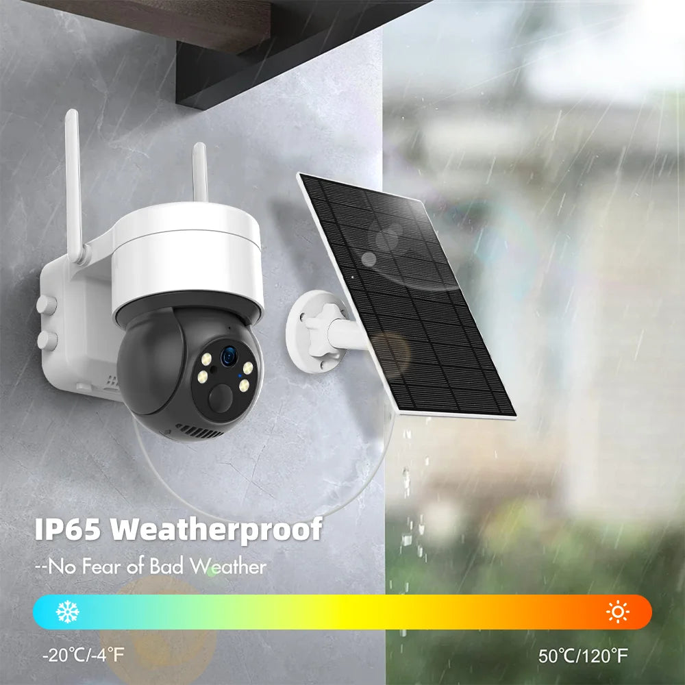 Cámara IP de seguridad inteligente Tuya SmartLife WIFI 3MP IP65 resistente al agua con seguimiento humano, visión nocturna a color y energía solar.
