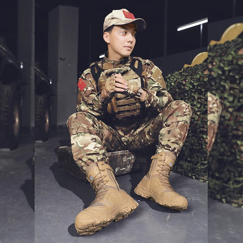 Botas tácticas para hombre, botas de campo para fuerzas especiales de otoño, ligeras, para exteriores, antideslizantes e impermeables.
