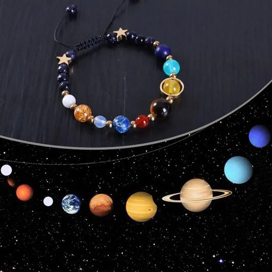 Pulsera del Sistema Solar de Galaxia Cósmica para mujeres y hombres, cuentas de estrella de piedra natural, pulsera de nueve planetas, brazalete ajustable, joyería para parejas