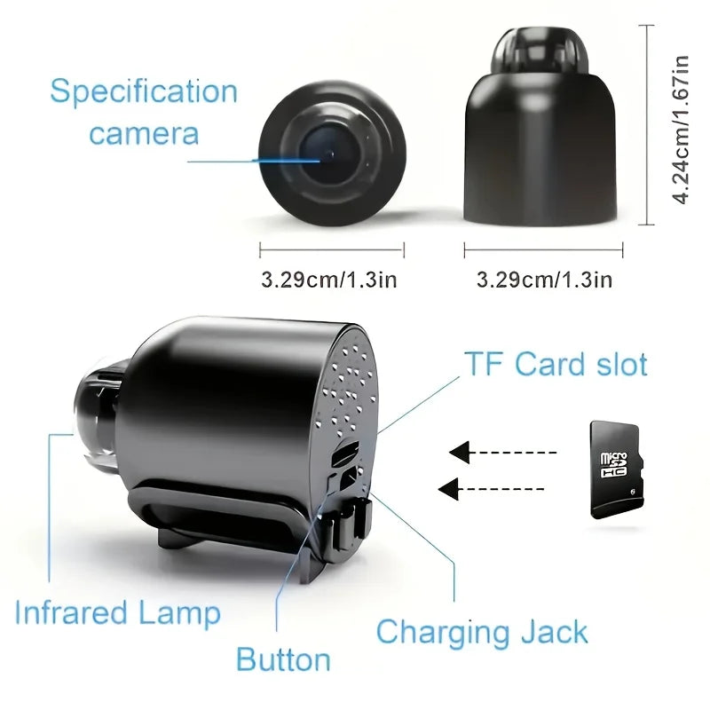 Mini cámara HD WiFi 1080P, grabadora de video inalámbrica remota para el hogar, mascotas, perros y niños, monitoreo de seguridad para iPhone y batería.