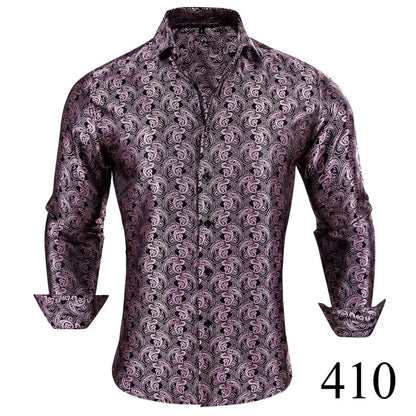 Camisas clásicas negras estampadas y bordadas para hombre, solapa de seda, manga larga, corte formal exquisito, ideales para eventos de negocios y fiestas. Barry.Wang CY-0407