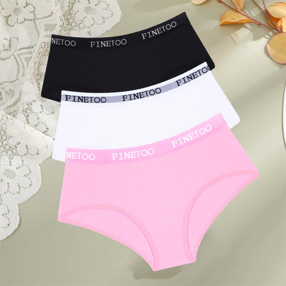 FINETOO - 3 piezas de ropa interior de algodón con cinturón y letras para mujer, bragas sexys, transpirables, de cintura baja, elásticas y cómodas.