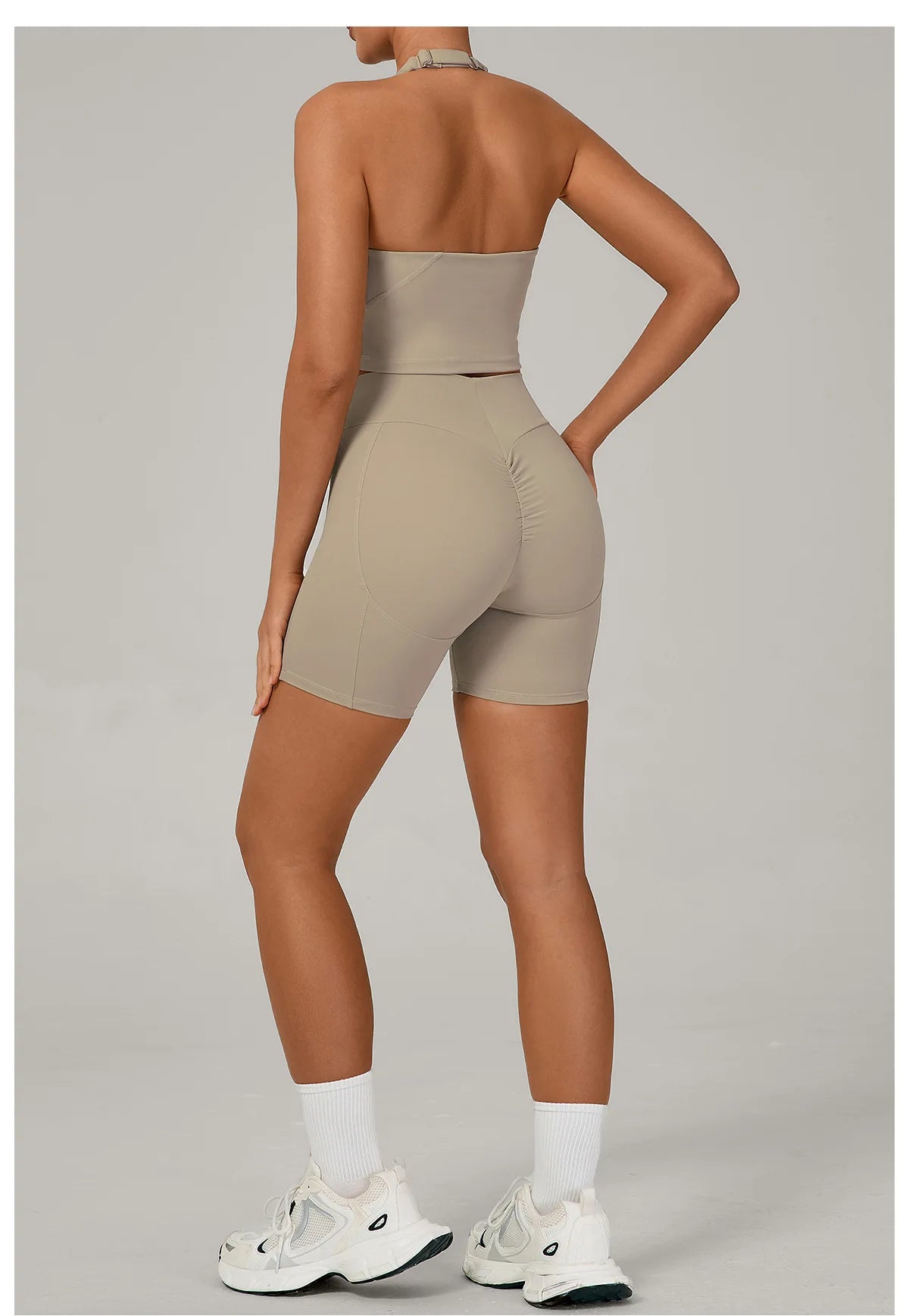 Ctenkevet - Conjunto de 2 piezas de sujetador halter sin espalda para mujer, ropa deportiva de secado rápido para gimnasio, conjunto deportivo femenino de dos piezas con pantalones cortos