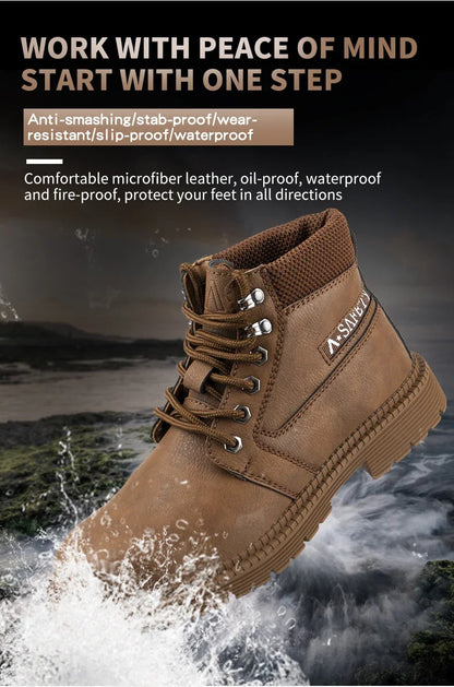 Botas de seguridad de trabajo para hombre, con puntera de acero de tamaño completo, a la moda, antirotura, zapatillas de trabajo, zapatos de seguridad indestructibles para hombre.