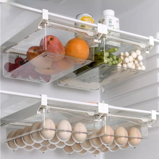 Caja de almacenamiento de alimentos tipo cajón para refrigerador, máquina para envasar frutas, soporte para estantes, contenedor deslizante de plástico para cocinar