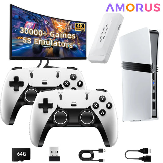 Consola de videojuegos GS5 Pro TV Game Box, 4K, HDMI, más de 30 000 juegos, 53 emuladores, dos controladores inalámbricos 2,4 G, tarjeta TF de 64 GB