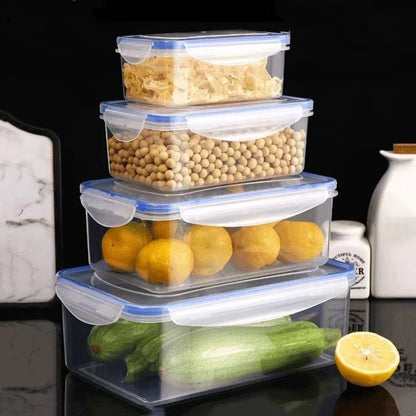 Fiambrera rectangular sellada para refrigerador, de 4 tamaños, con tapa, de plástico, apta para microondas.