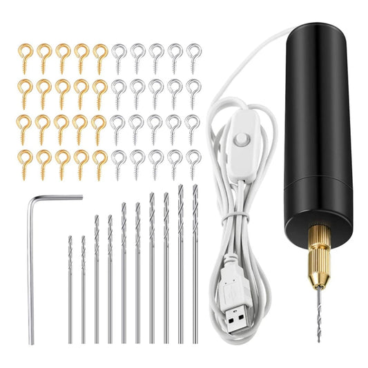 Juego de taladro eléctrico para resina, incluye tornillos de ojo, brocas helicoidales, minitaladro eléctrico para hacer llaveros y manualidades.