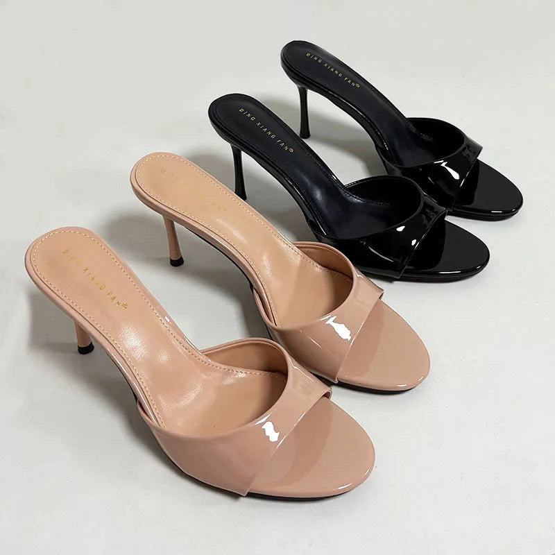 Sandalias de tacón para mujer, zapatillas de verano y primavera, con punta redonda y tacón fino