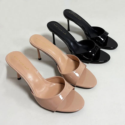 Sandalias de tacón para mujer, zapatillas de verano y primavera, con punta redonda y tacón fino